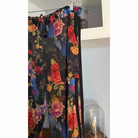 Johnny Was Black w/ Multicolor Floral Printed Silk Drawstring Pants Size S - Picture 5 of 7